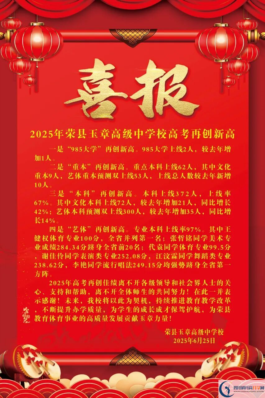 2026年自貢市四川榮縣玉章高級中學(xué)校升學(xué)率怎么樣？