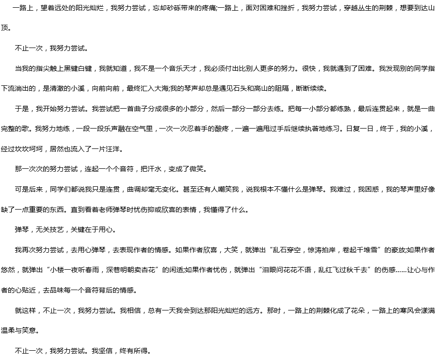 2019中考滿分作文：不止一次，我努力嘗試過
