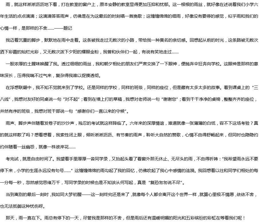 2020年中考滿分作文參考范文：那天，雨一直下