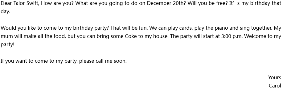 2020年中考英語(yǔ)滿(mǎn)分作文參考范文：Come to my birthday party