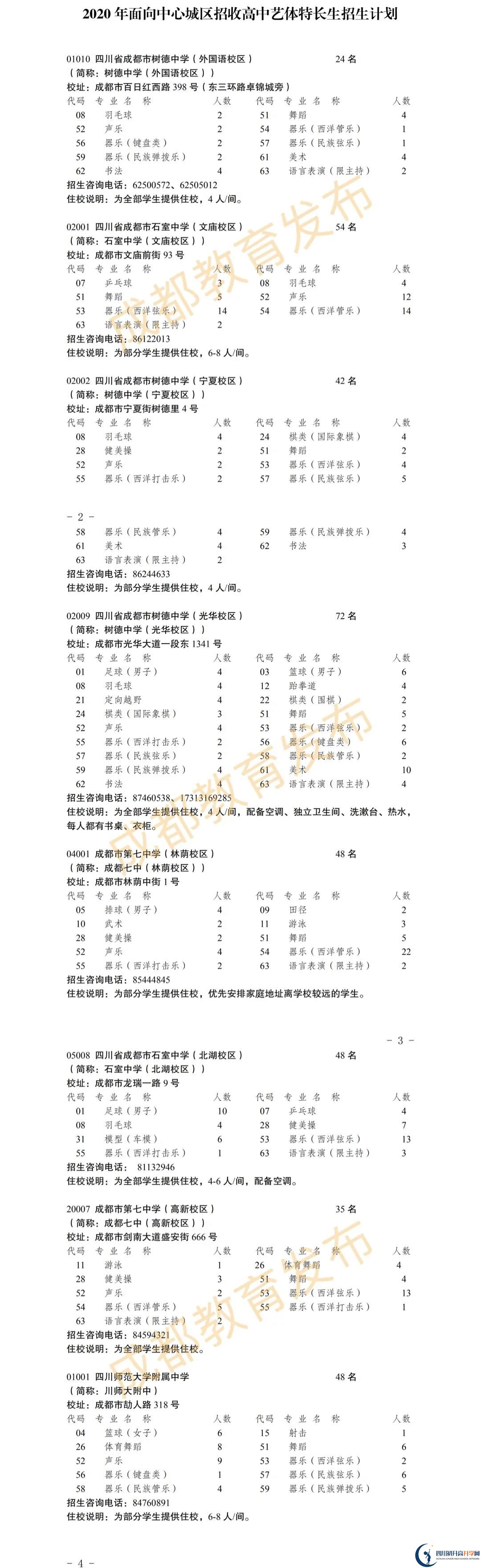 2020年成都市高中藝體特長生招生政策出爐！附招生計(jì)劃