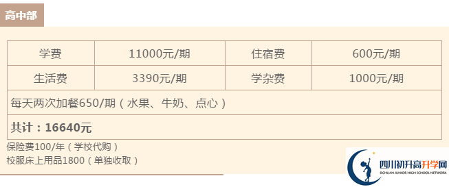 雅安北附實驗學校住宿費用是多少？